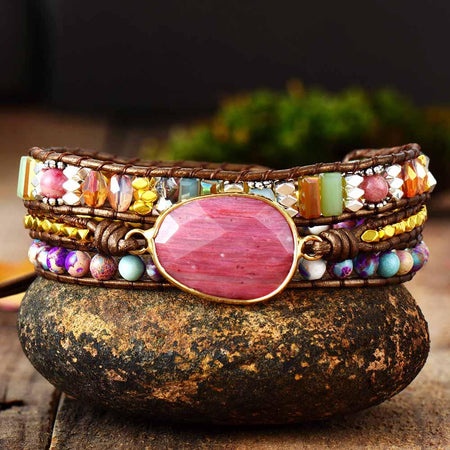 Bracelet bohème en pierre de Jaspe rose