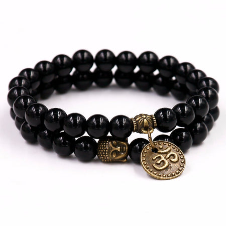 Bracelet Bouddha Om en Onyx noir