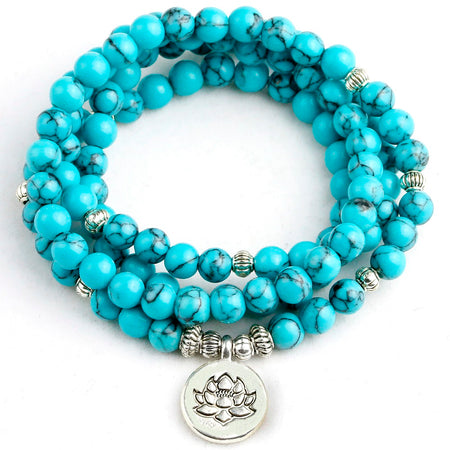 Bracelet mala en Howlite bleue  de 6 mm - l'atelier d'eos