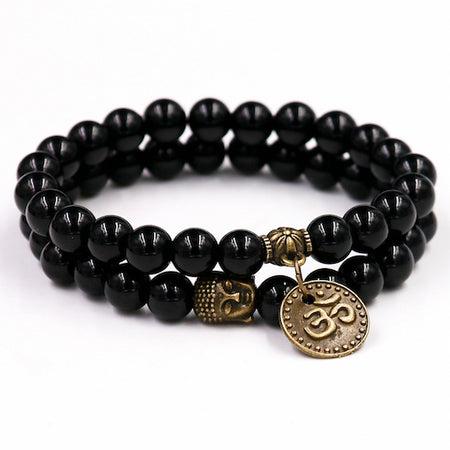 Bracelet Bouddha Om en Onyx noir