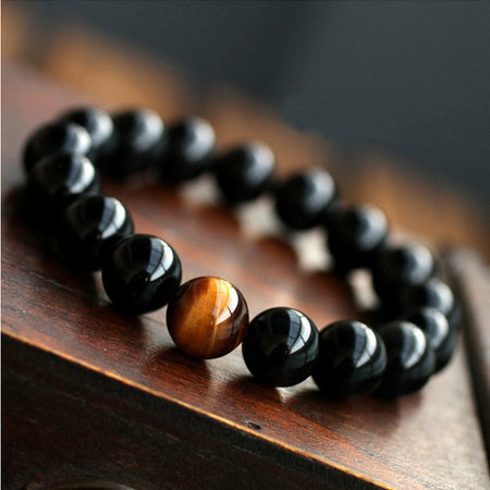 Bracelet en pierres naturelles d'onyx et oeil de tigre - l'atelier d'eos