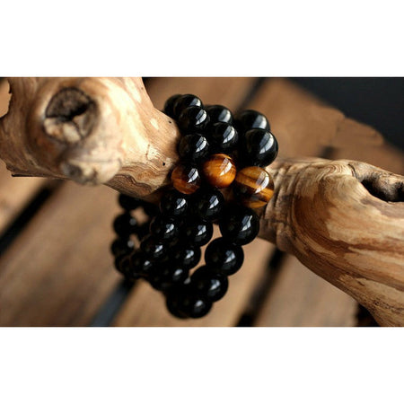 Bracelet en pierres naturelles d'onyx et oeil de tigre - l'atelier d'eos