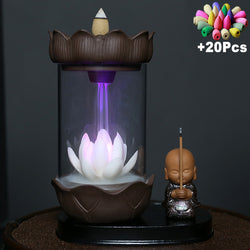 Brûleur d'encens Fleur de Lotus et cascade LED - l'atelier d'eos