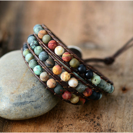 Bracelet enroulé en pierres de jaspe et onyx - l'atelier d'eos
