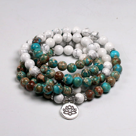 Bracelet mala en Howlite blanche et tachetée - l'atelier d'eos