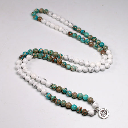 Bracelet mala en Howlite blanche et tachetée - l'atelier d'eos