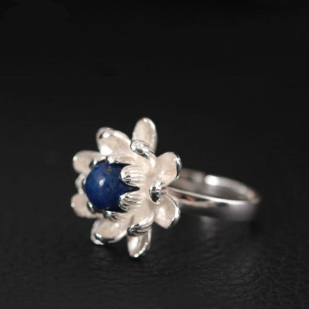 Bague douceur de la fleur de Lotus en Lapis Lazuli - l'atelier d'eos