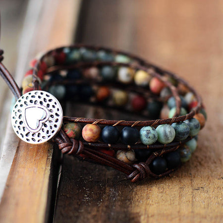Bracelet enroulé en pierres de jaspe et onyx - l'atelier d'eos