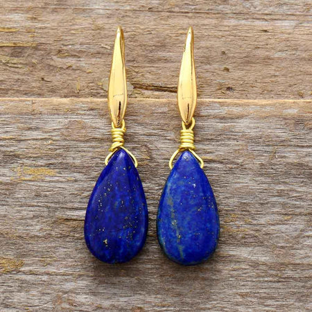 Boucles d'oreilles élégantes gouttes d'eau en Lapis Lazuli