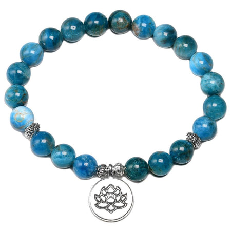 Bracelet en Apatite bleue et fleur de lotus
