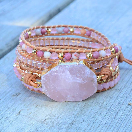bracelet style bohème en quartz rose - l'atelier d'eos