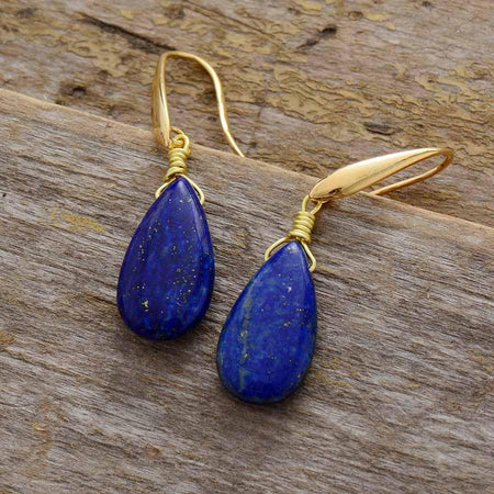 Boucles d'oreilles élégantes gouttes d'eau en Lapis Lazuli