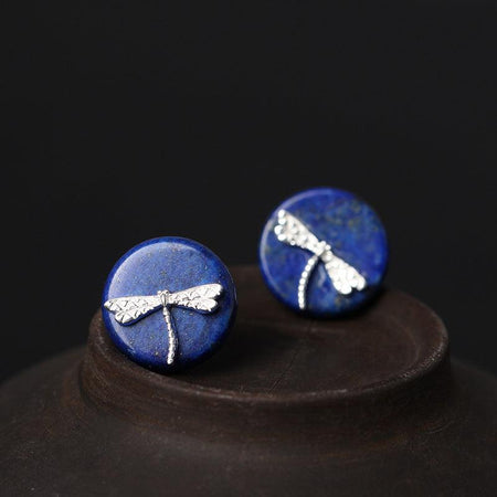 Boucles d'oreilles Libellule en argent 925 et Lapis Lazuli
