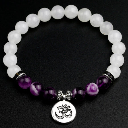 Bracelet en Calcédoine blanche et Améthyste - l'atelier d'eos