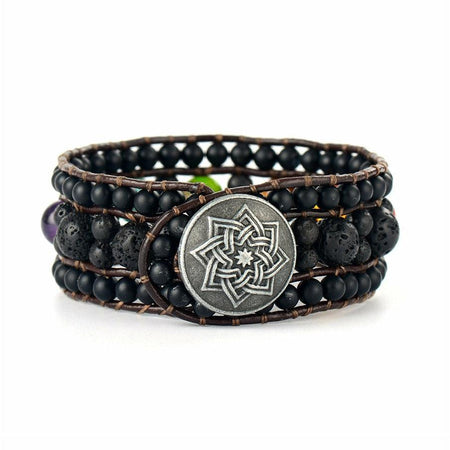 Bracelet 7 chakras Jaspe noire et Pierre de lave