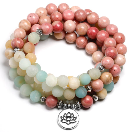 Bracelet mala  en Amazonite et Rhodochrosite - l'atelier d'eos